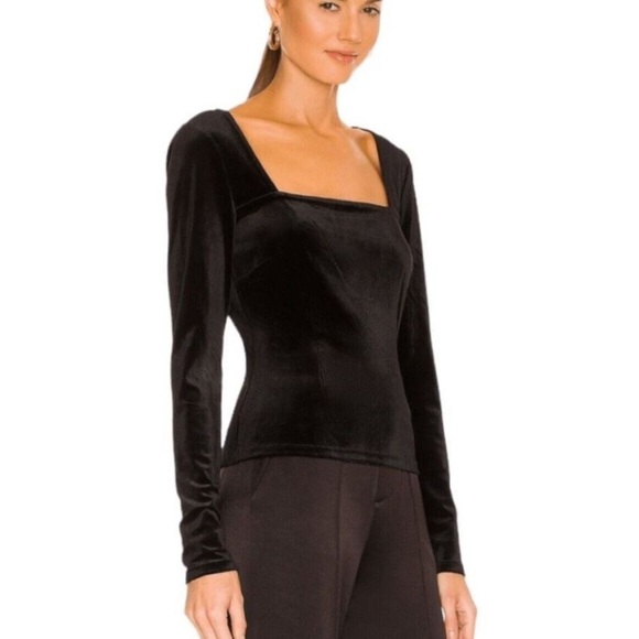 NWT N:PHILANTHROPY Top Black Velvet Armida Square Neck Pullover Long Sleeve Sz M - Picture 3 of 10